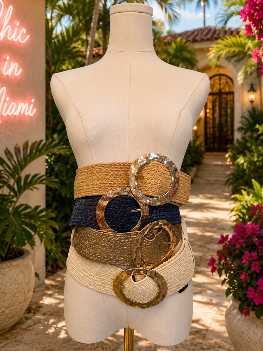 Woven Elastic Waist Belts with Oversized Gold Rings